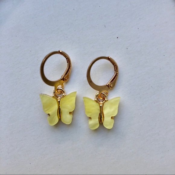 Yellow butterfly earrings - Picture 2 of 2